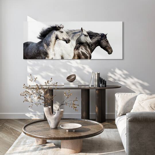 Empire Art Direct 63" x 24" Horse Trilogy 1 Frameless Free Floating Printed Tempered Glass Wall Art